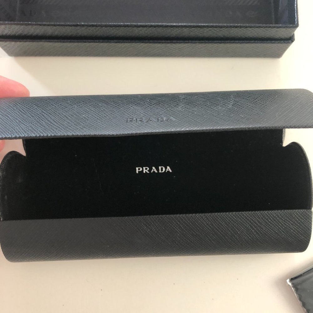 Authentic Prada eyeglass box, case and cleaning cloth - black